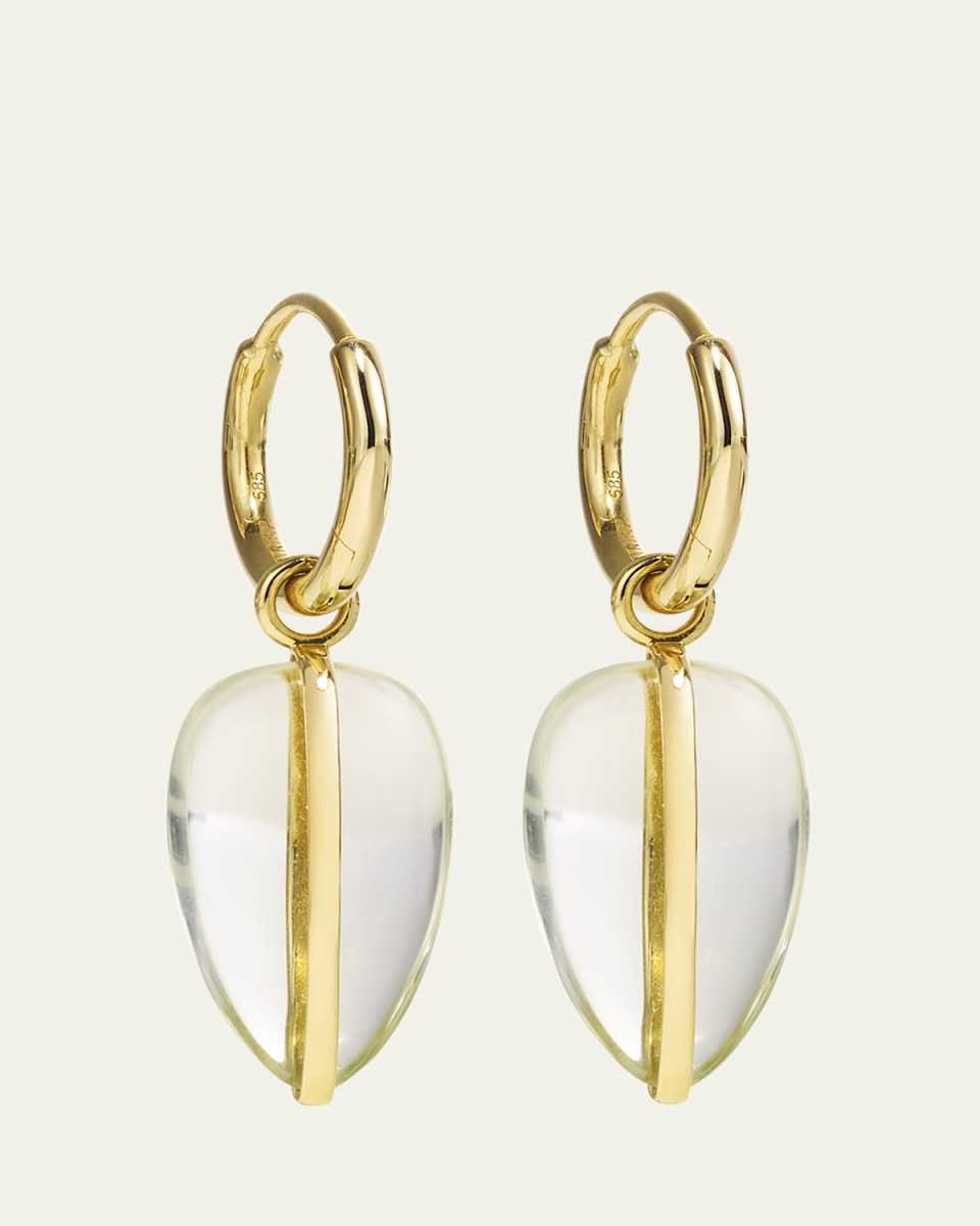14K Yellow Gold Green Amethyst Pebble Earrings